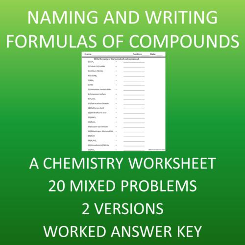 Writing Chemical Formulas and Names Worksheet Ionics, Covalents, and Acids Made By Teachers