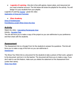 Complete Online Distance Learning 6th Math Area of Parallelograms 6.GM ...