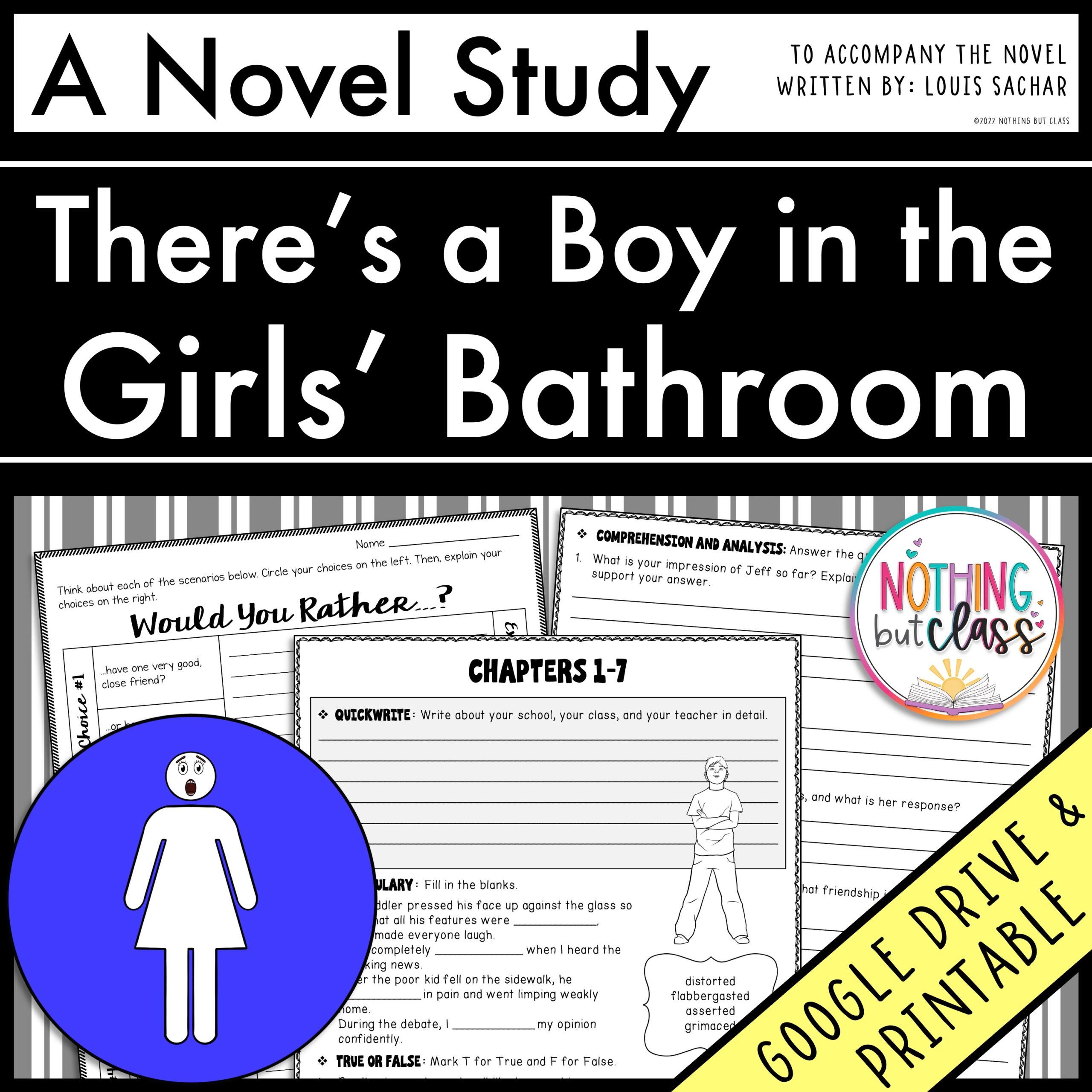There's a Boy in the Girls' Bathroom Novel Study | Comprehension with Activities and Tests