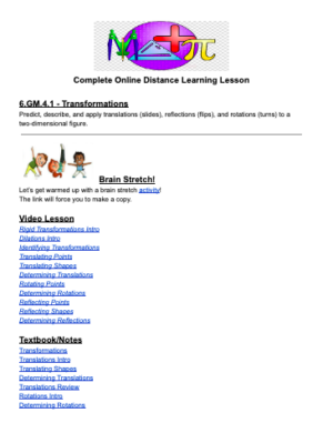 Complete Online Distance Learning 6th Math Transformations 6.GM.4.1 ...