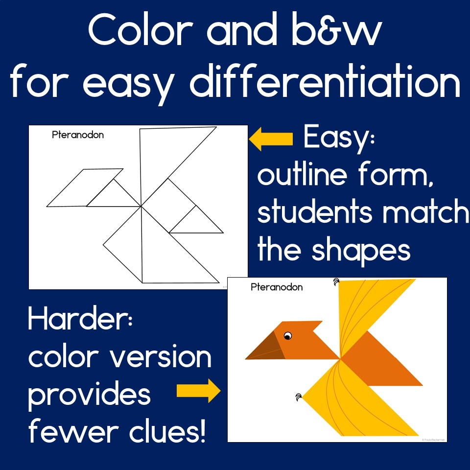 Dinosaurs Tangram Puzzles Printable | 2D Shapes Math Center | Tangrams ...