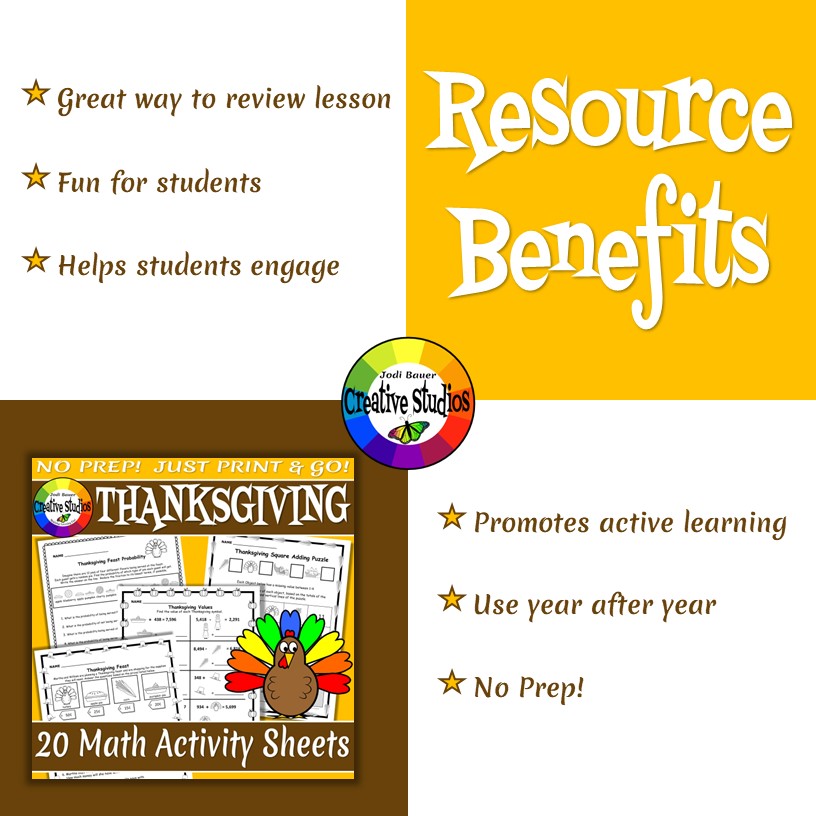 Thanksgiving math activity sheets no prep made by teachers