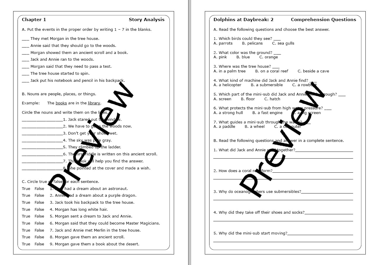 Magic Tree House "Dolphins at Daybreak" worksheets | Made By Teachers