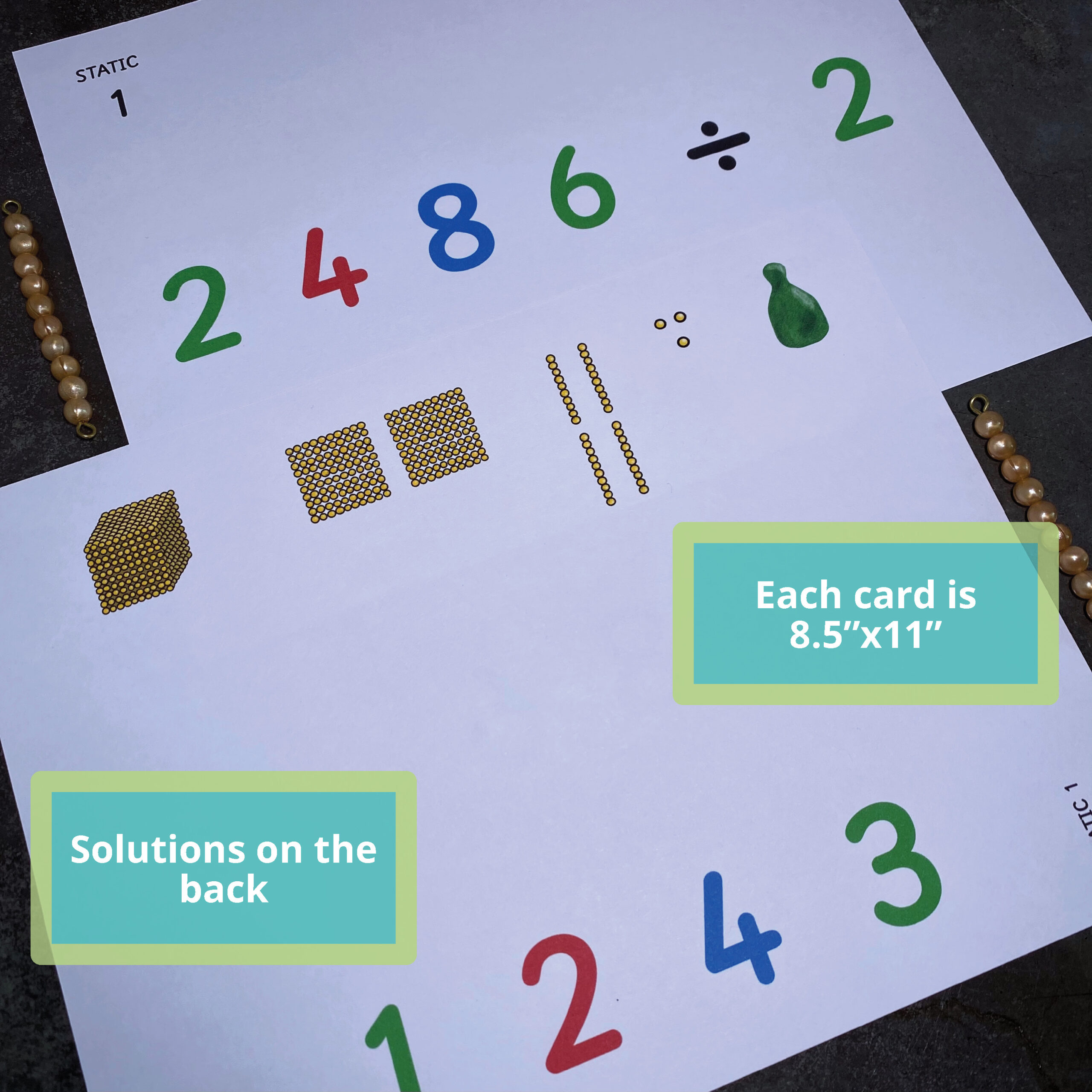 Montessori Math 4Digit Golden Bead Division with Large Cards Made By