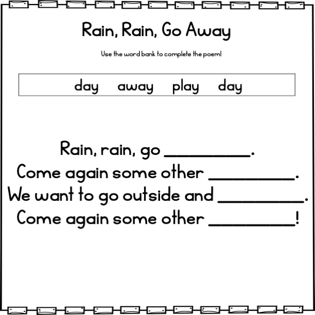 Pocket Chart Poem Rain Rain Go Away Nursery Rhyme Made By Teachers