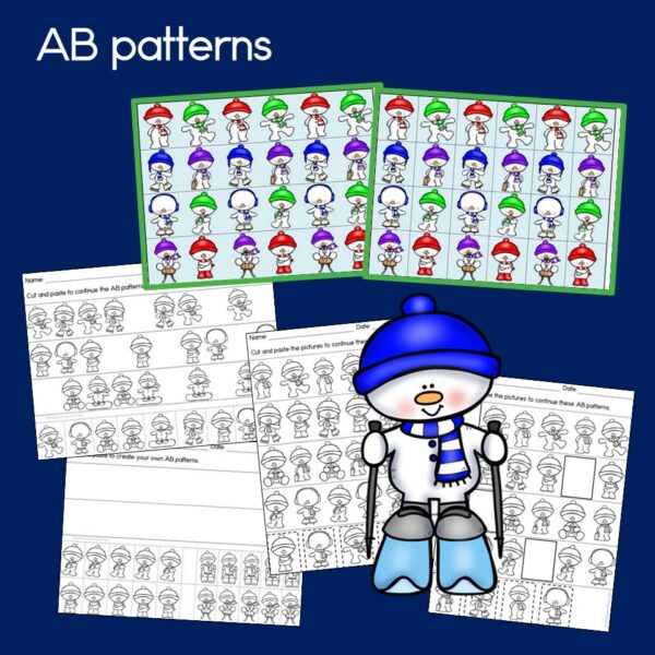 Snowman Ab Pattern Snowman Patterns math center with AB ABC AAB and ABB patterns - Made By ...