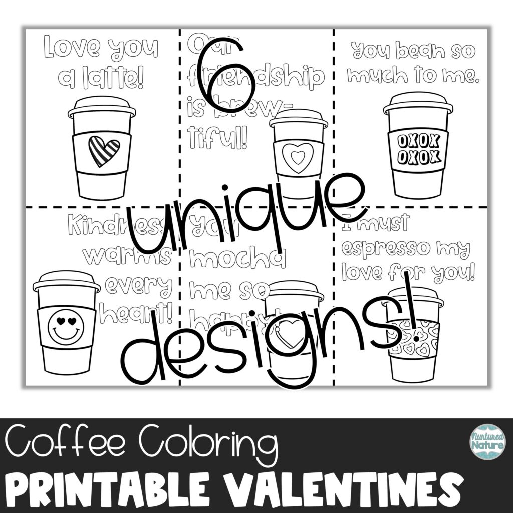 Coffee Valentine’s Day Coloring Sheet Printable Cards | Made By Teachers