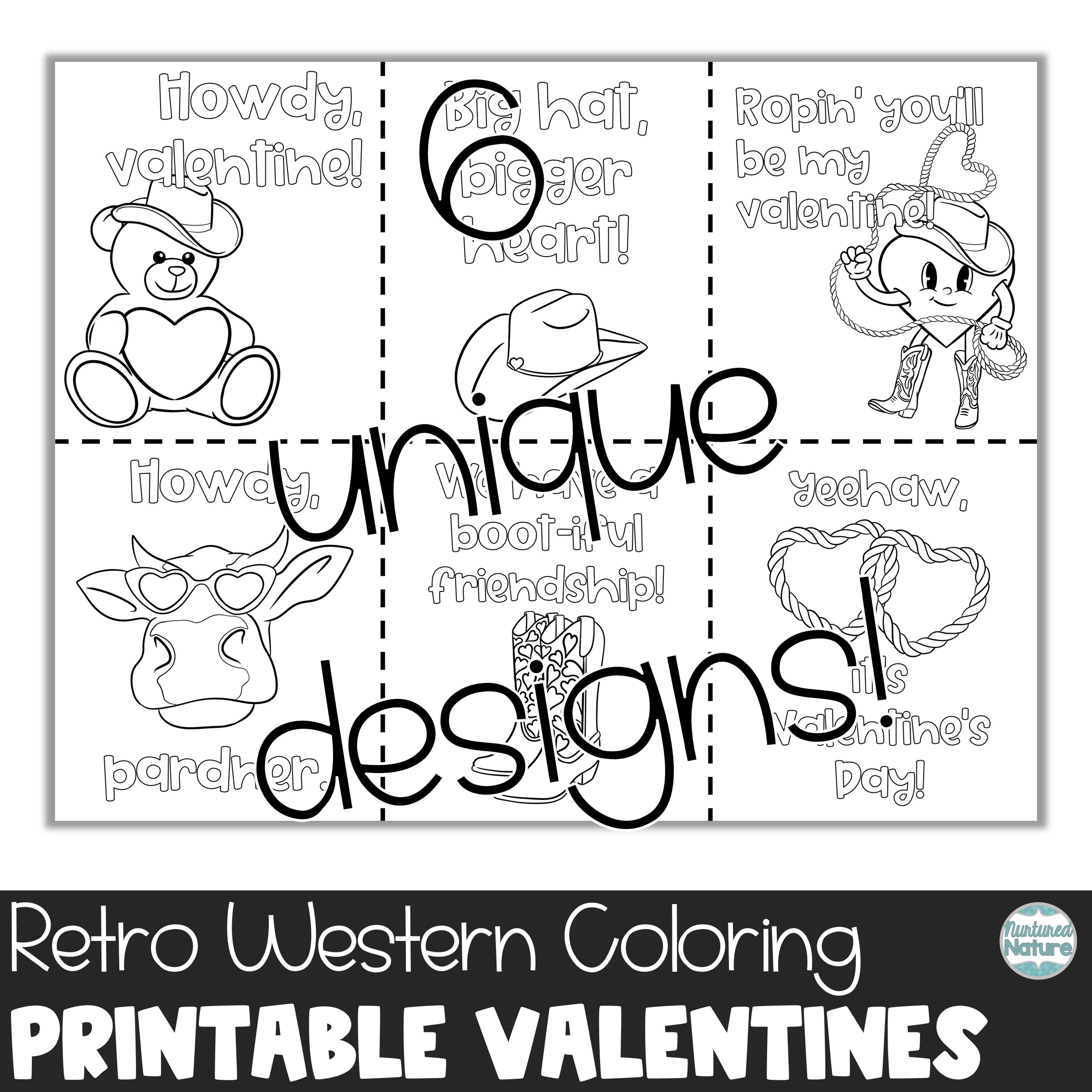 Retro Western Printable Coloring Sheet Valentines for Students | Made ...