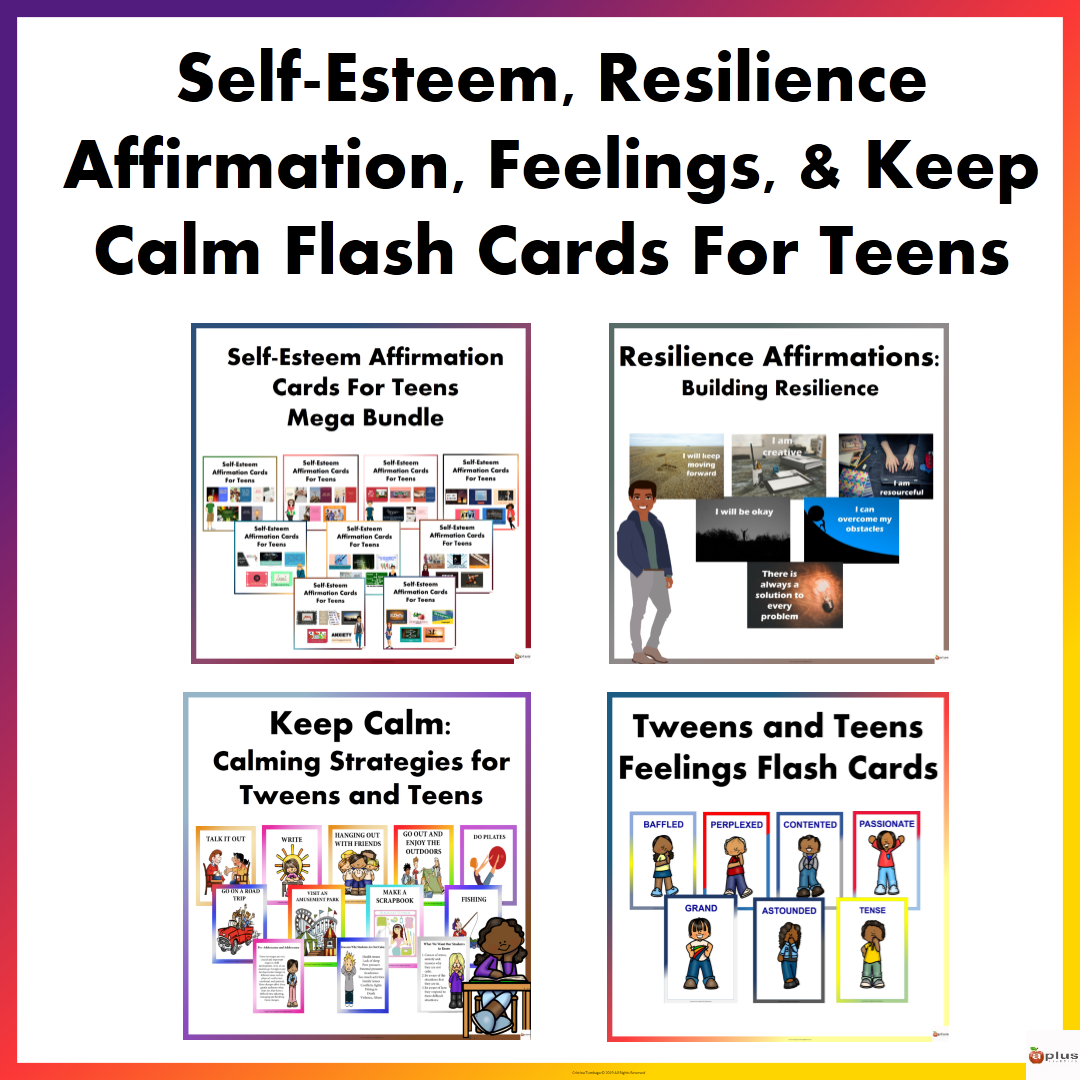 Self- Esteem, Feelings, Keep Calm & Resilience Flash Cards For Teens Bundle