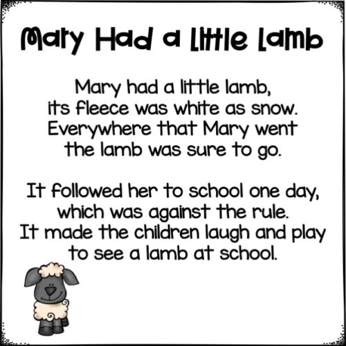 Pocket Chart Poem Mary Had a Little Lamb Nursery Rhyme Made By Teachers