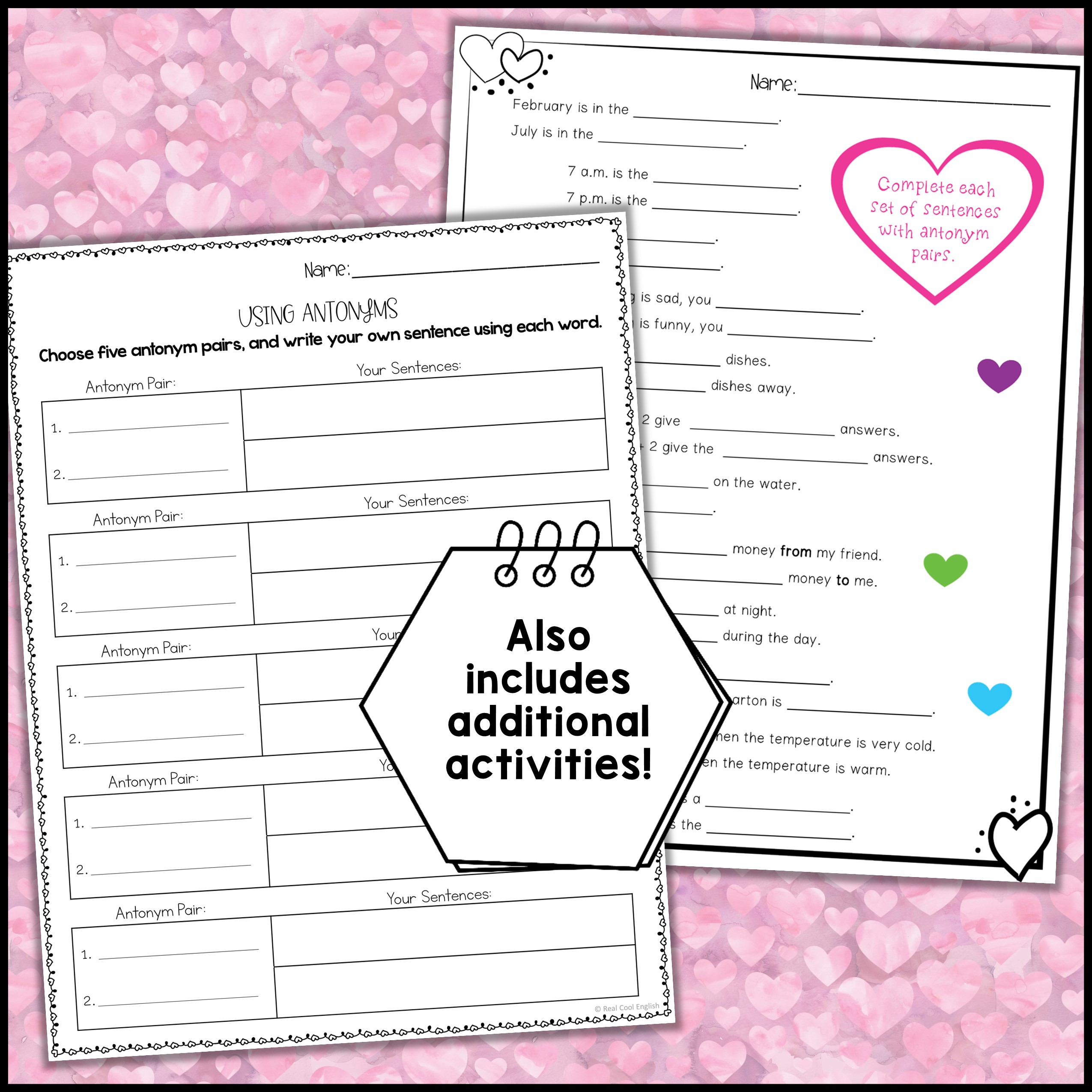 Valentine's Day Antonyms Match and Parts of Speech Sort - Heart Puzzles |  Made By Teachers