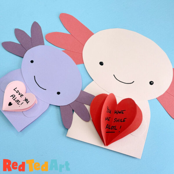 3d Axolotl Valentines Cards Easy Axolotl Craft for simple STEAM