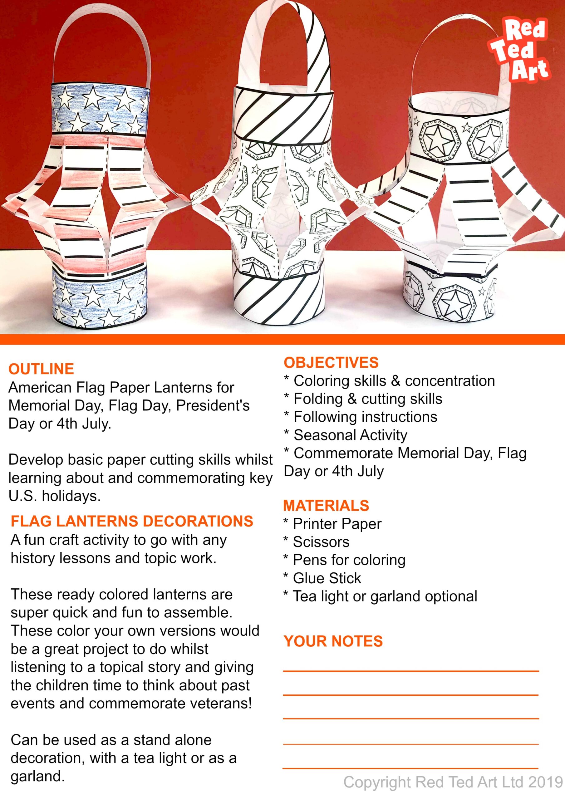 Black/ White) American Flag Lantern Craft for Memorial Day, Flag Day, 4th  July | Made By Teachers