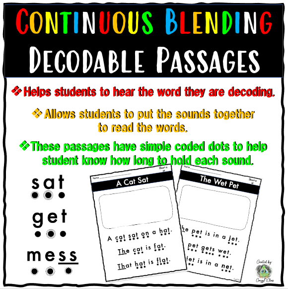 Continuous Blending Decodable Passages with CVC short vowel words