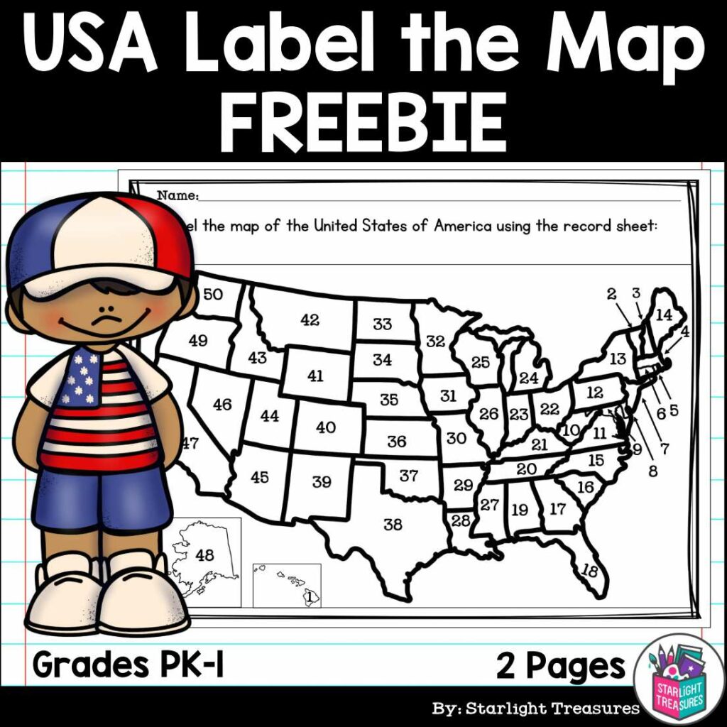 USA Label the Map Printable for - 1 5 1024x1024 