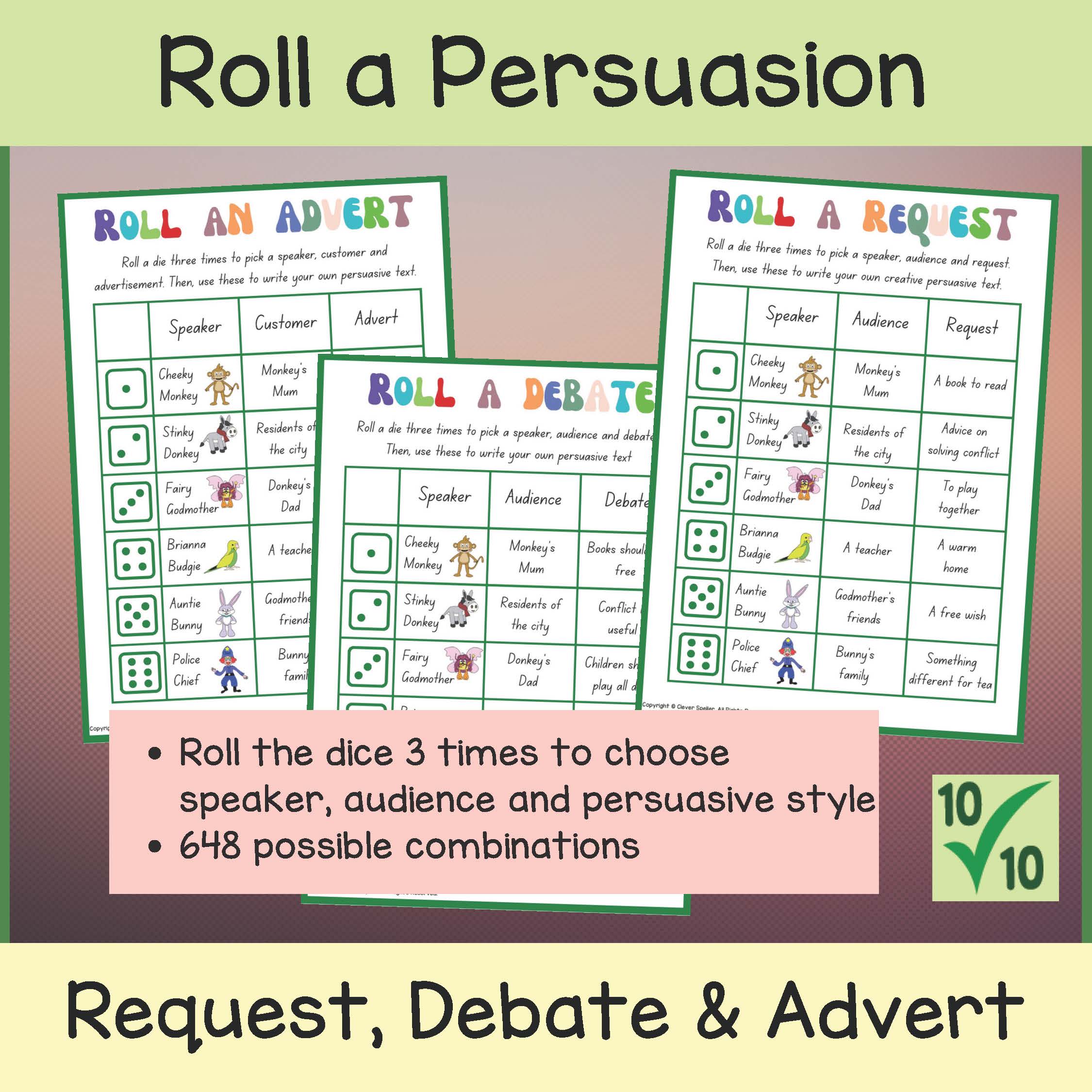 Creative Writing Fun Activity - Persuasive Genre - Roll a Story Style ...