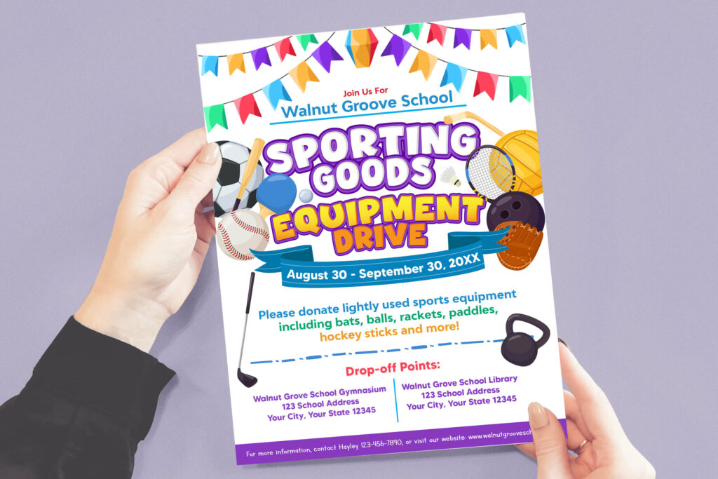 Editable Sporting Goods Equipment Drive , Church PTO PTA School