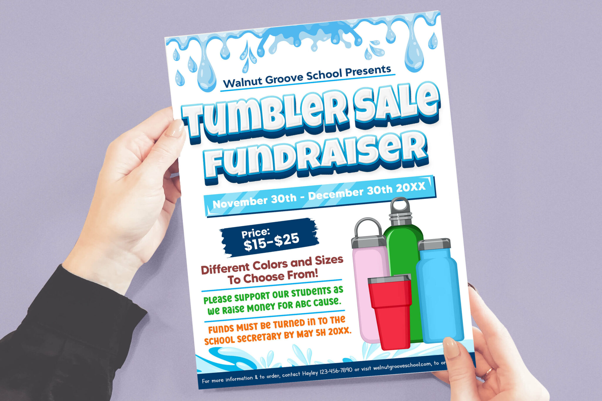 Editable Tumbler Sale Flyer, PTA PTO School Church Fundraiser Flyer