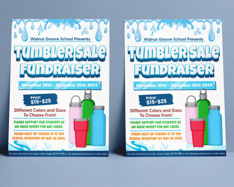 Editable Tumbler Sale Flyer, PTA PTO School Church Fundraiser Flyer