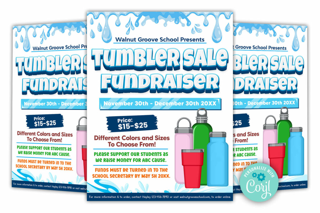 Editable Tumbler Sale Flyer, PTA PTO School Church Fundraiser Flyer