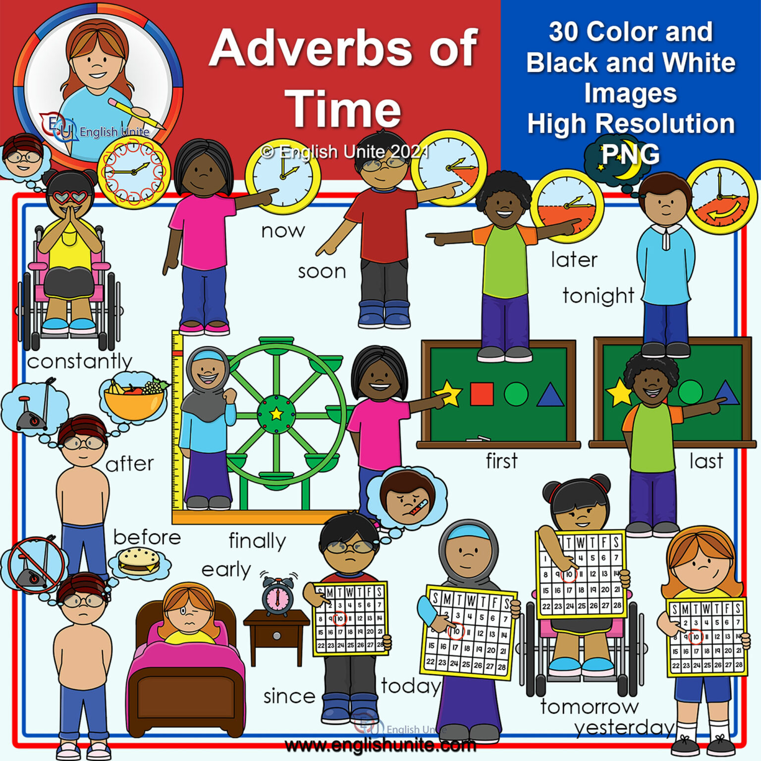 Clip Art - Adverbs Pack 5 (Time) | Made By Teachers