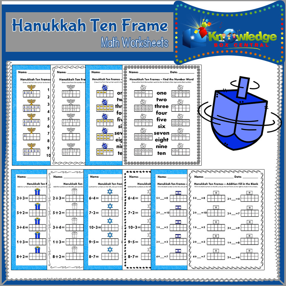 Hanukkah Ten Frame Math Worksheets