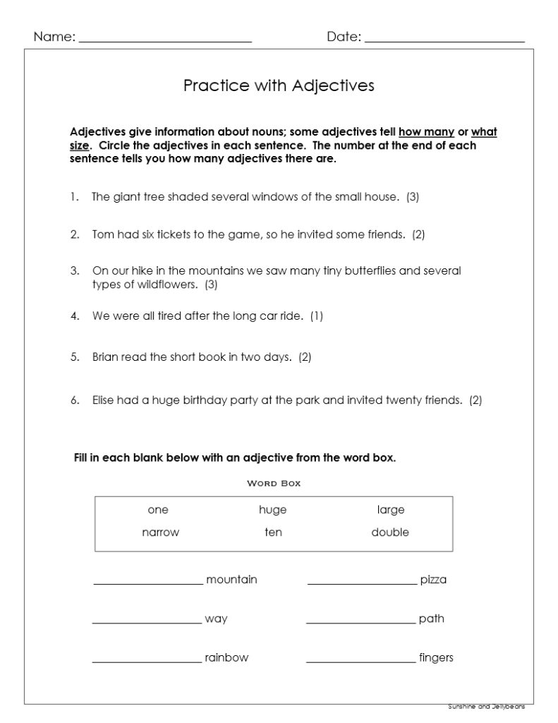Adjectives Practice - 5 Worksheets and Answer Key - Grade 2 - CCSS ...
