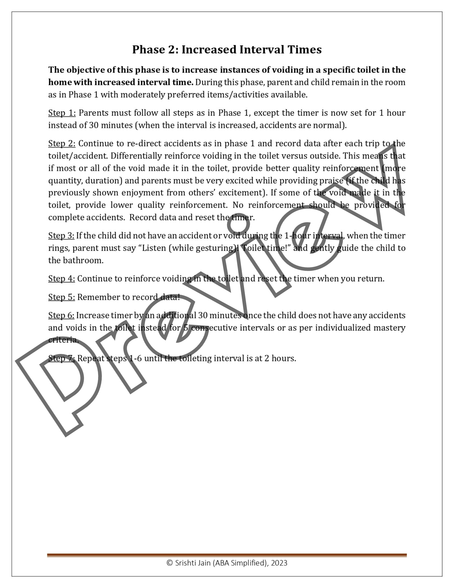 Toilet Training Kit Step by Step Procedure & Data Sheets Made By