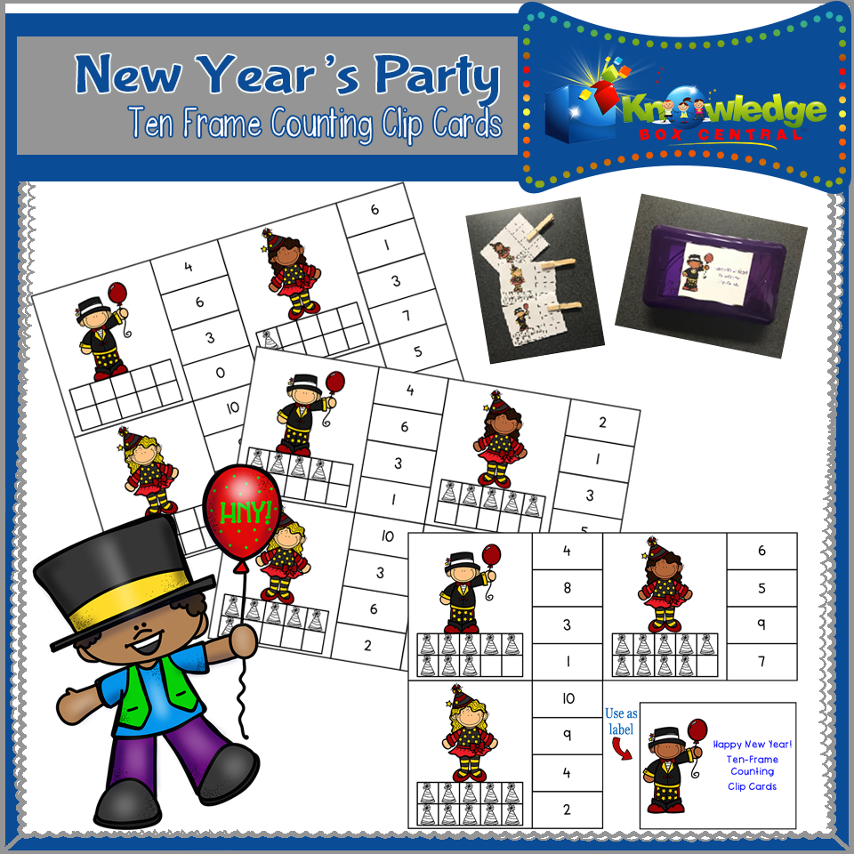 New Year's Party Ten Frame Counting Clip Cards