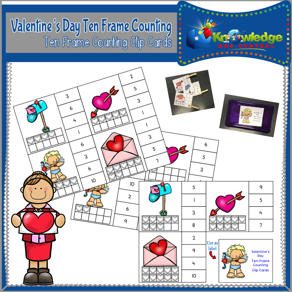 Valentine's Day Ten Frame Counting Clip Cards