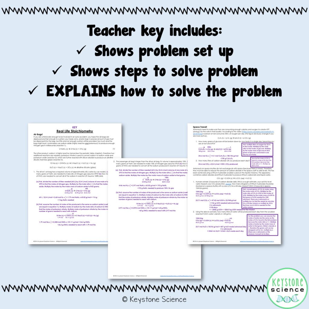Chemistry Real Life Stoichiometry Application Problems with Answer Key