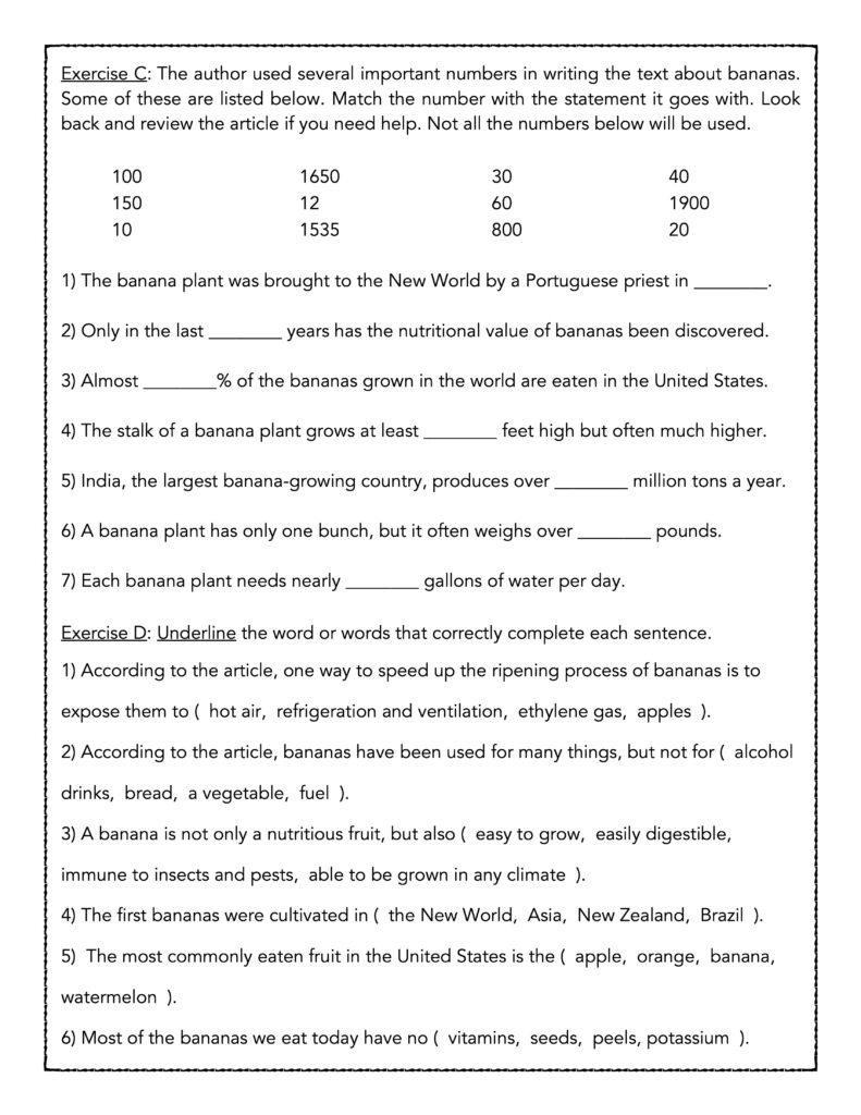 All About Bananas Reading Comprehension Passage and Assessment Made
