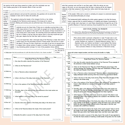 Body Ritual Among the Nacirema Active Reading & Worksheet Made By