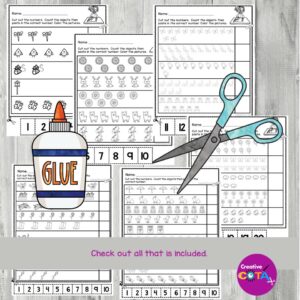 No Prep Spring Kindergarten Math Numbers 1-20 Cut and Paste Worksheets ...