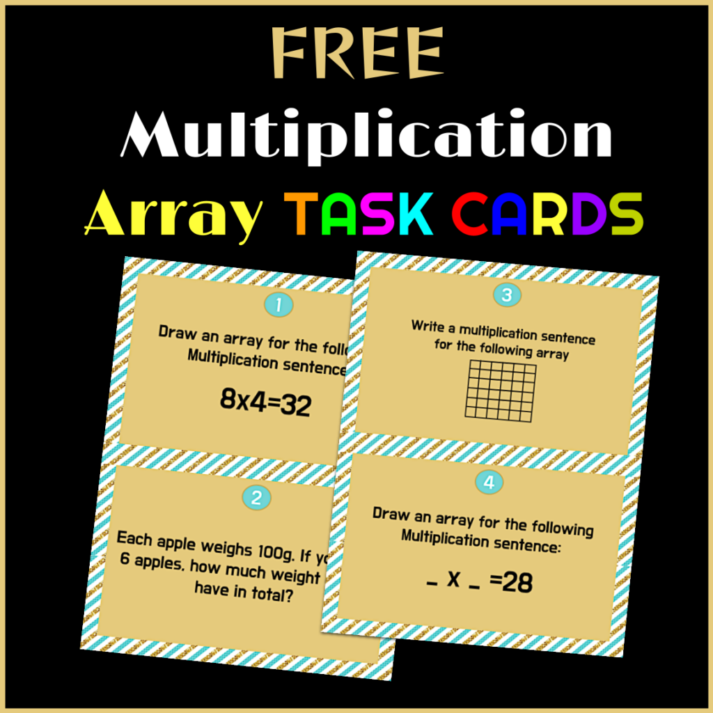 Multiplication with arrays task cards word problems factors products