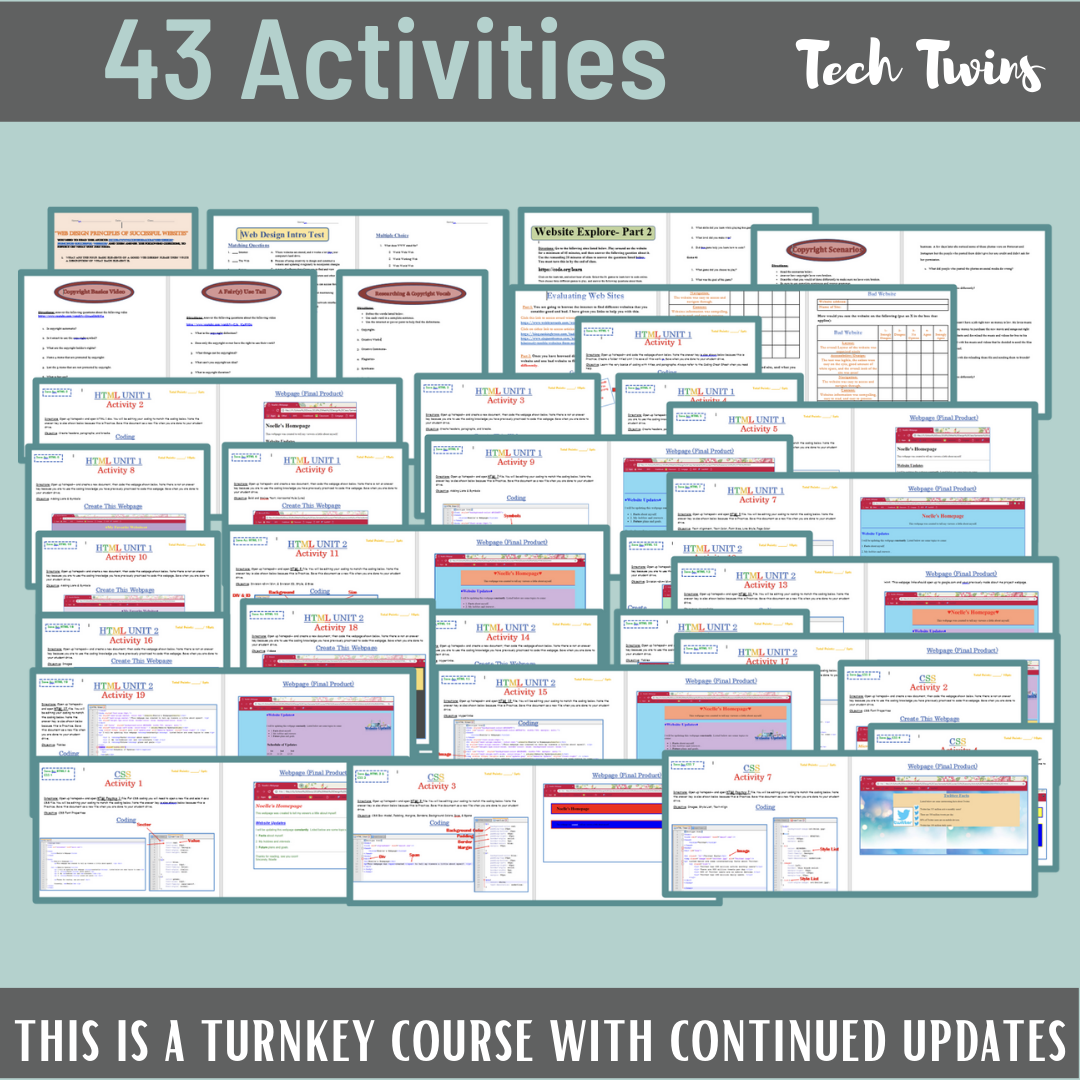 Web Design Course & Bundle- Using Chromebooks- Full Year (TURNKEY ...