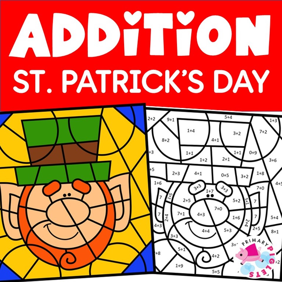 ST. PATRICK'S DAY COLOR BY NUMBER CODE ADDITION
