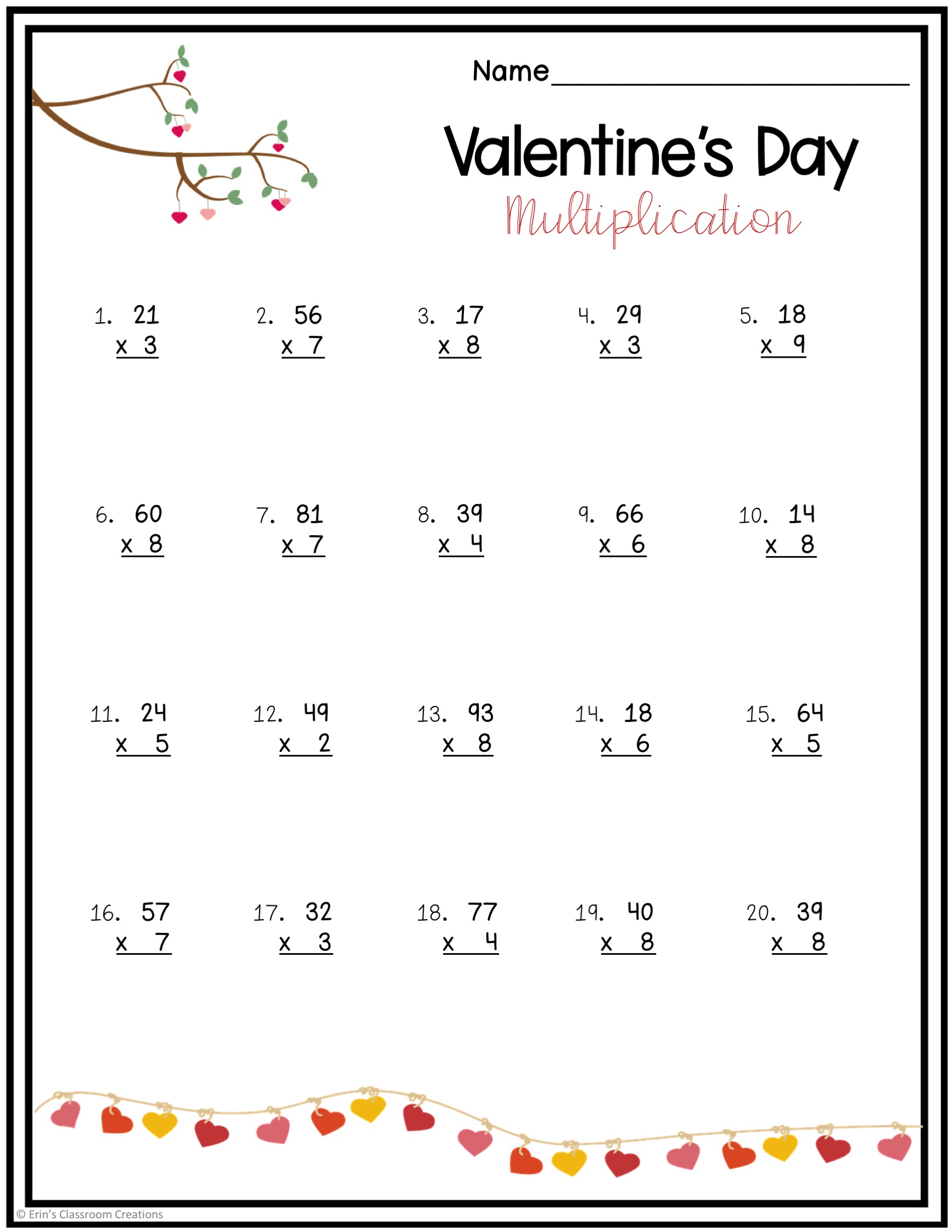 Double Digit Multiplication Practice | Valentine's Day Theme - Made By ...