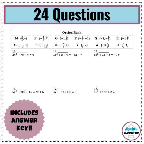 Solving Quadratic Equations by Factoring Worksheet Level 2 - Made By ...