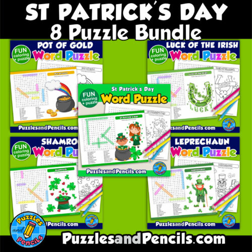 St Patrick's Day Word Search Puzzle Activity BUNDLE | 8 Wordsearch ...