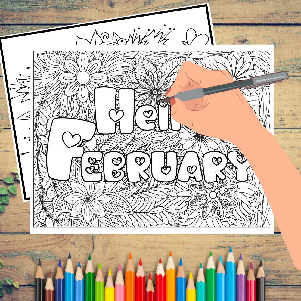 Hello FEBRUARY Bulletin Board Classroom Decor Mindfulness Coloring
