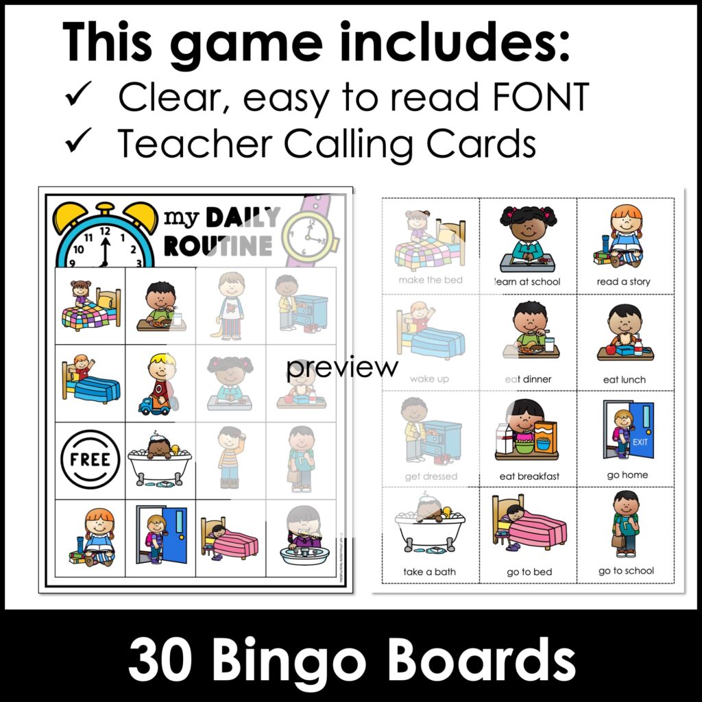 Daily Routine Verb Bingo Game | Home and School Verbs ESL Activity ...