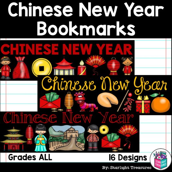 Chinese New Year Cut n' Color Bookmarks Black and White AND Full Color