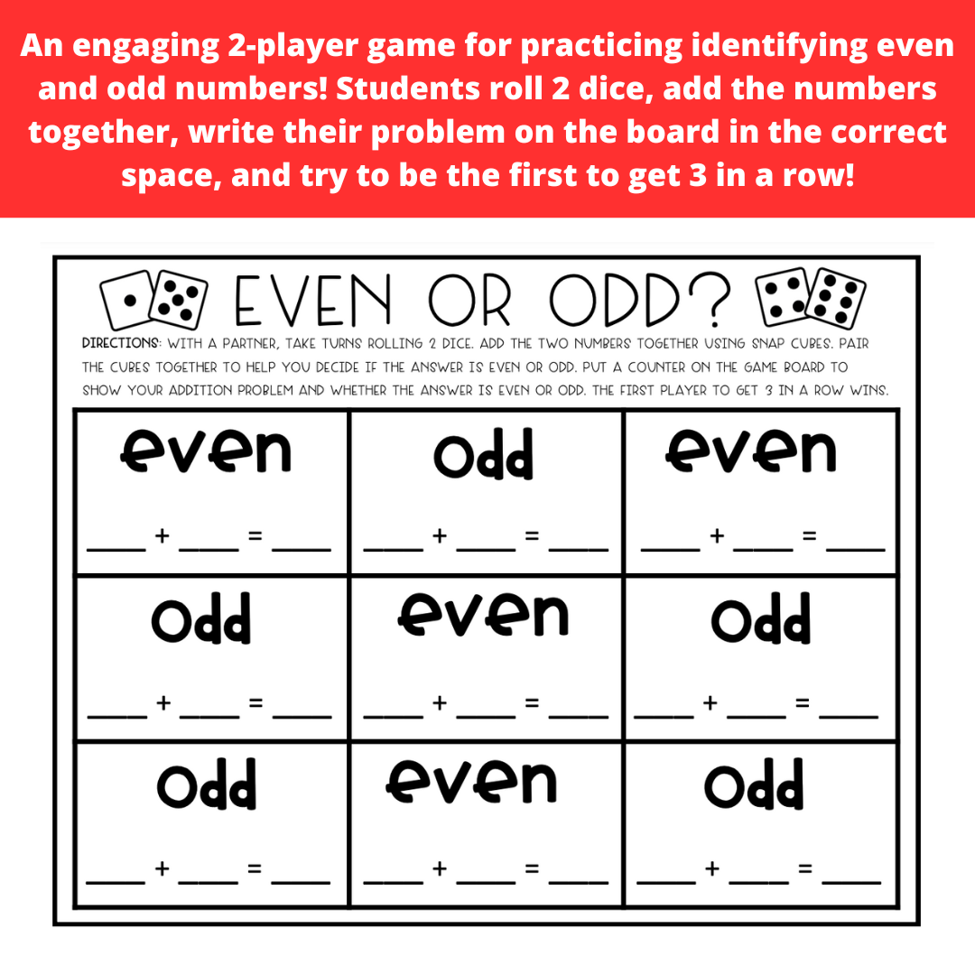 Odd and Even Numbers - 2 Player Game for Math Centers | Made By Teachers