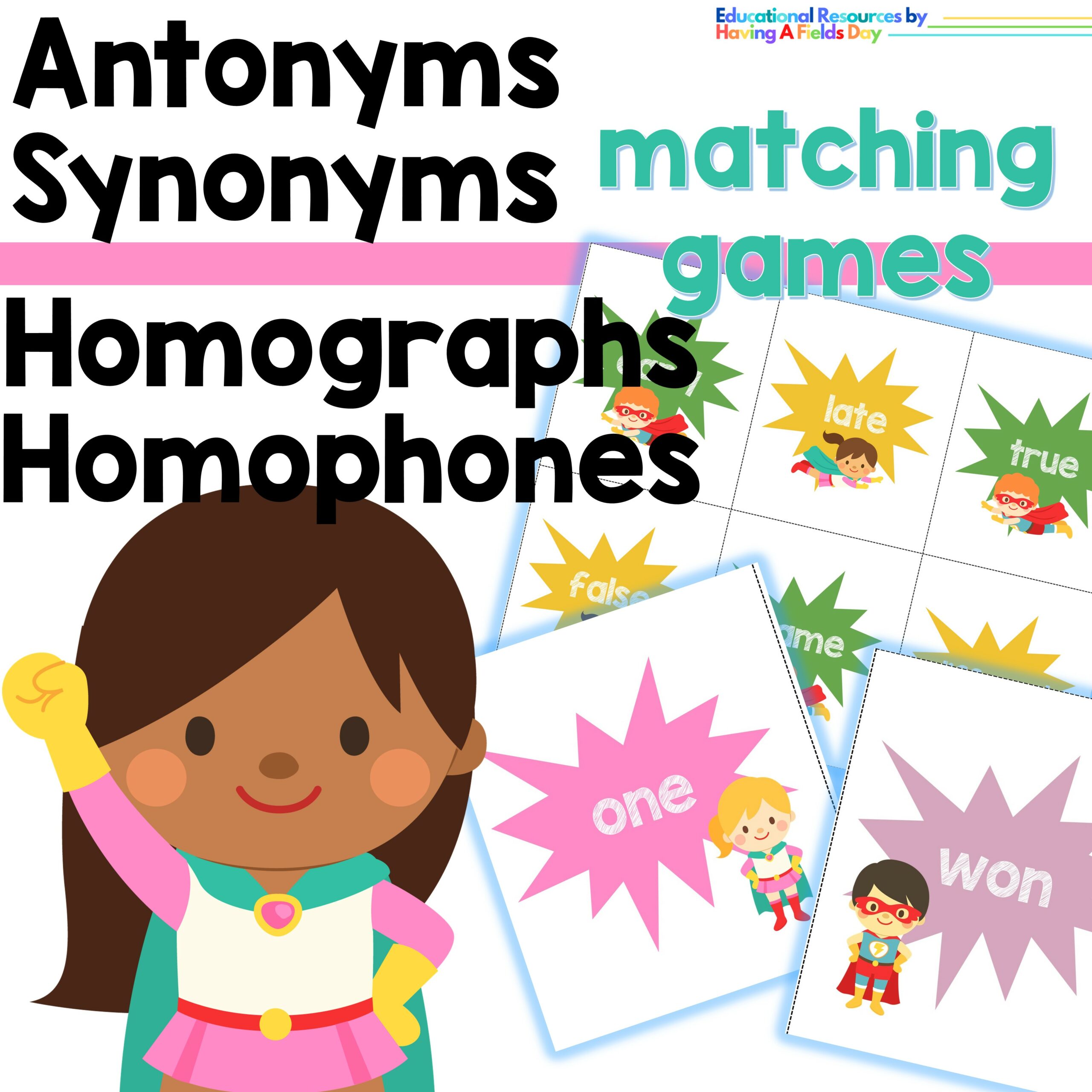 Antonyms, Synonyms, Homophones, Homographs Matching Games Bundle | Made By  Teachers