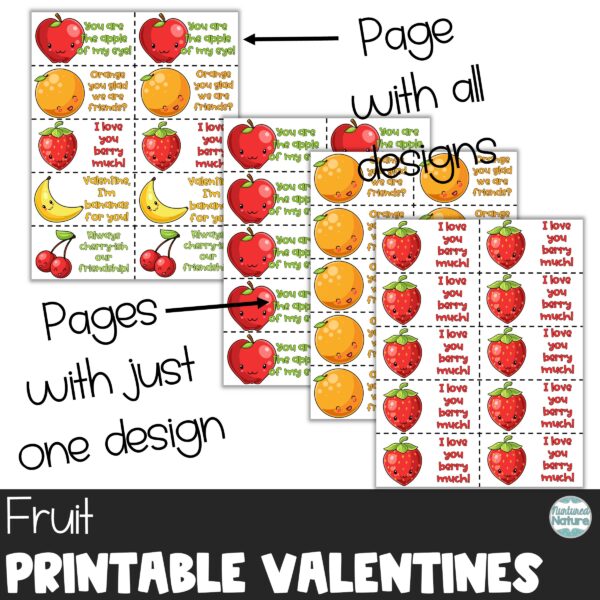 Fruit Printable Valentine’s Day Cards for Students - orange, strawberry ...