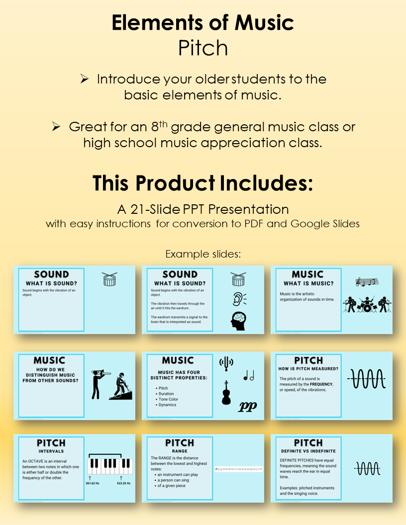 ELEMENTS OF MUSIC SOUND AND PITCH a High School Music Appreciation