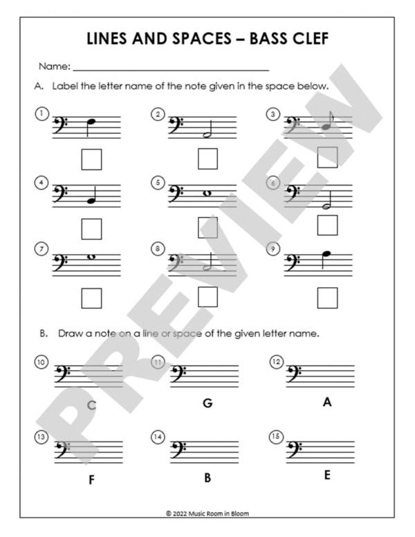 TREBLE AND BASS CLEF QUIZZES for Middle School General Music Made By