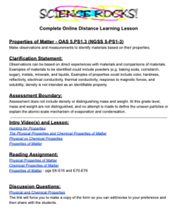 Complete Online Distance Learning Properties of Matter 5.PS1.3, 5-PS1-3 ...