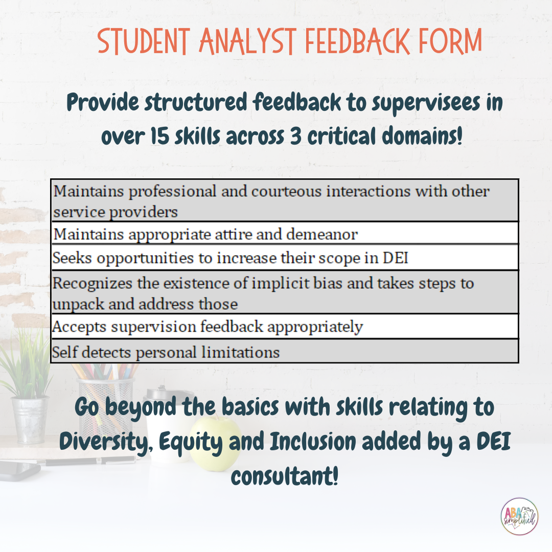 Supervision Feedback Forms For BCBAs & Student Analysts (Google Sheets